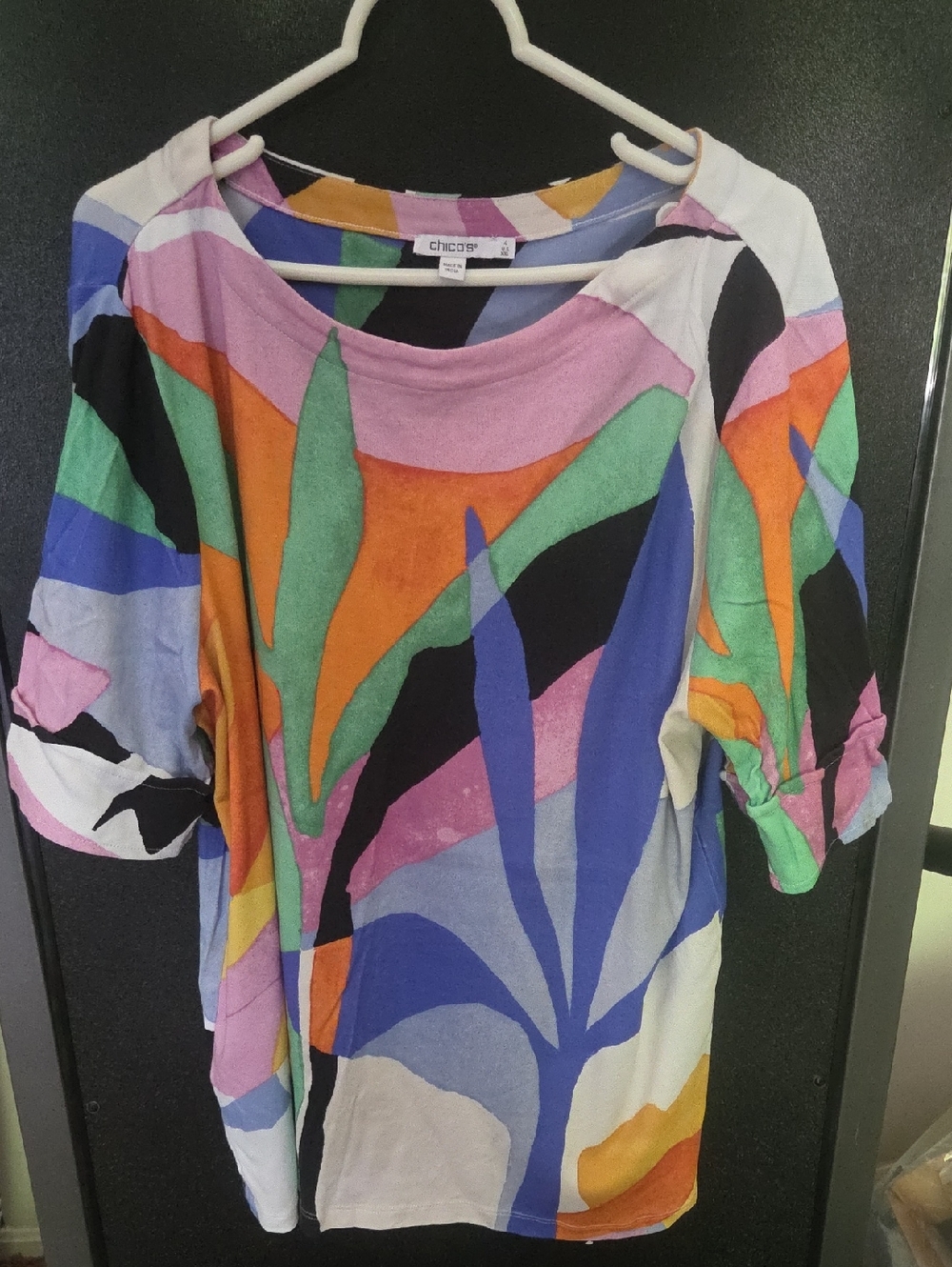 Chico's Multicolor Abstract Short Sleeve Tee